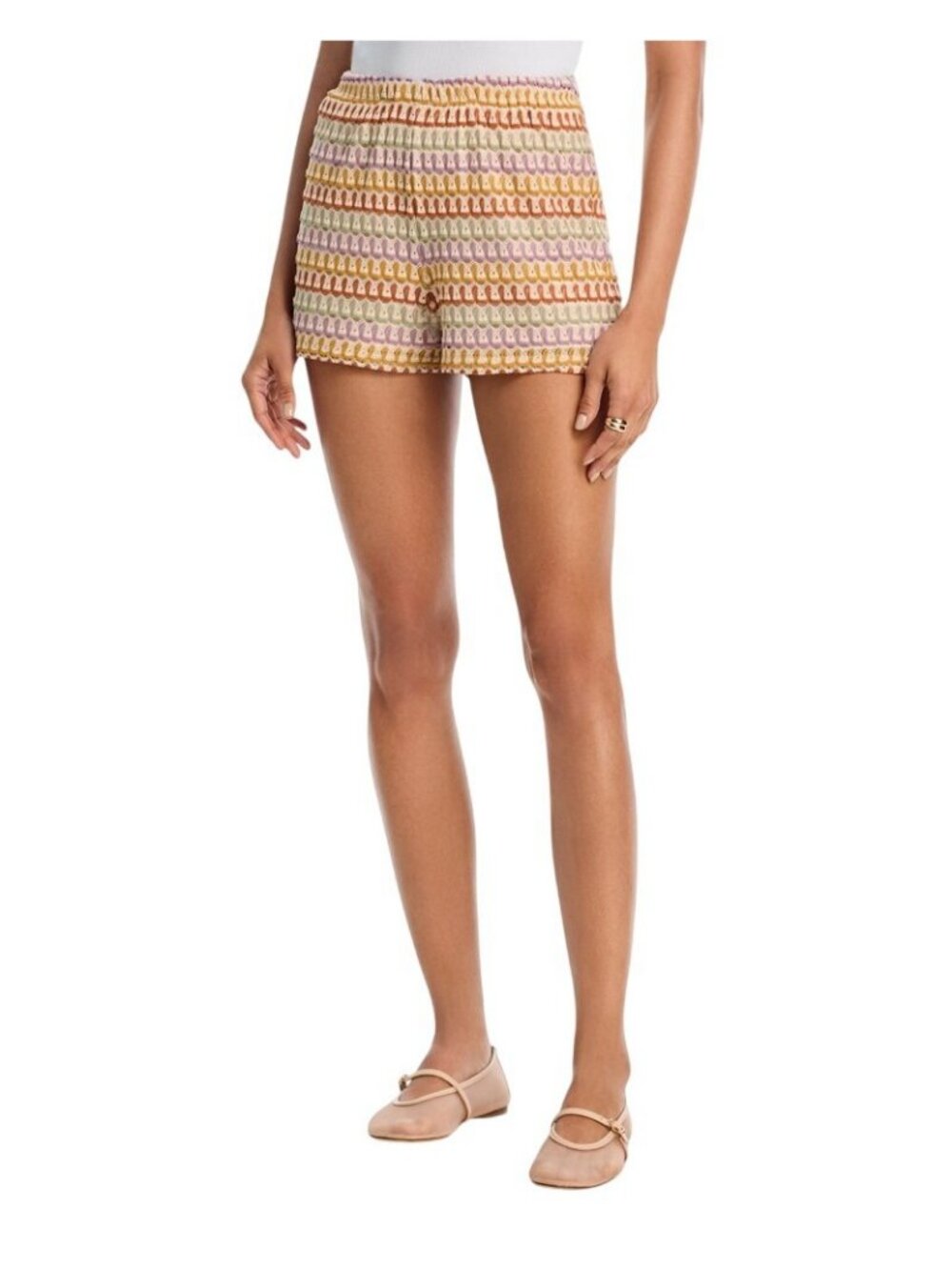 NWT Aqua Women's Lined Crochet Knit Shorts YCGP5912 Brown Multi M